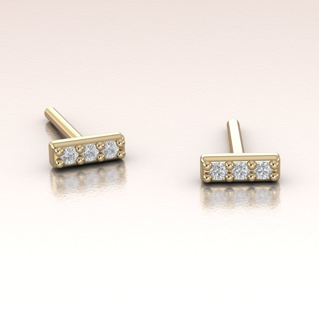 Tiny Diamond Bar Earrings 14K Gold White Diamonds
