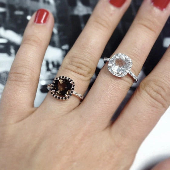14K Rose Gold Cushion Smoky Quartz Diamond Halo Ring - ANTOANETTA